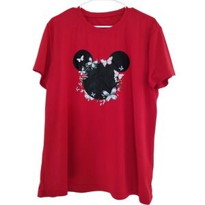 Unbranded T-Shirt Women's XXL Red Minnie Mouse Silhouette Butterflies Short Slvs